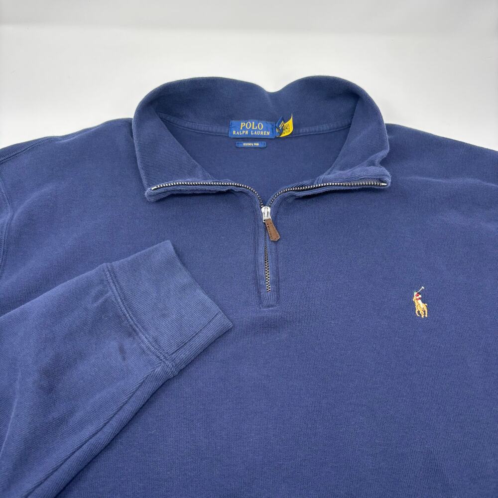 Polo Ralph Lauren XLT Navy Blue 1/4 Zip Pullover Cotton Sweater